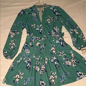 Danny & Nicole Teal Floral Long Sleeve Dress.NWT